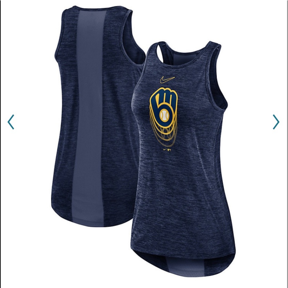 Nike Navy Milwaukee Brewers Logo Fade High Neck Performance Tank Top